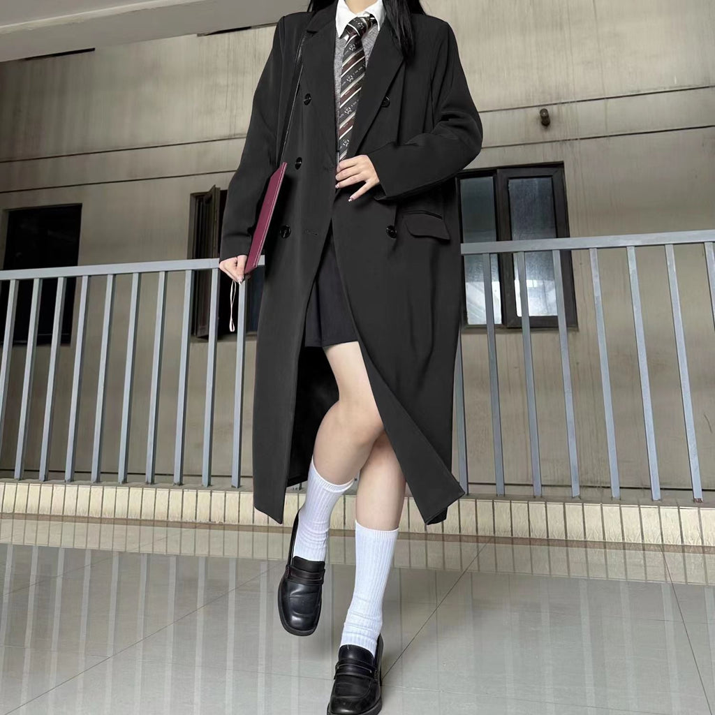 Black Long Suit Trench Coat Coat For Women Spring And Autumn