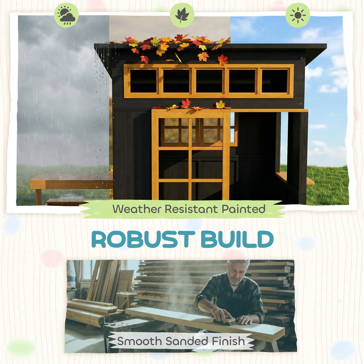 Chalkboard Cottage Playhouse with Picnic Table