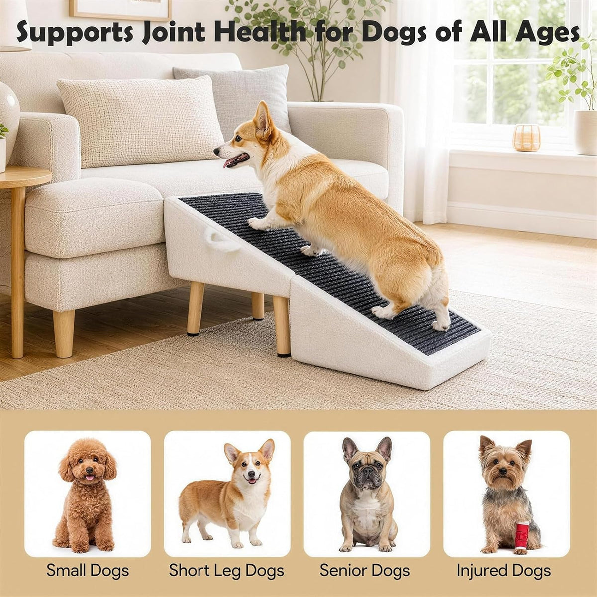 16in Foldable Wooden Dog Ramp Stairs Ottoman for Couch