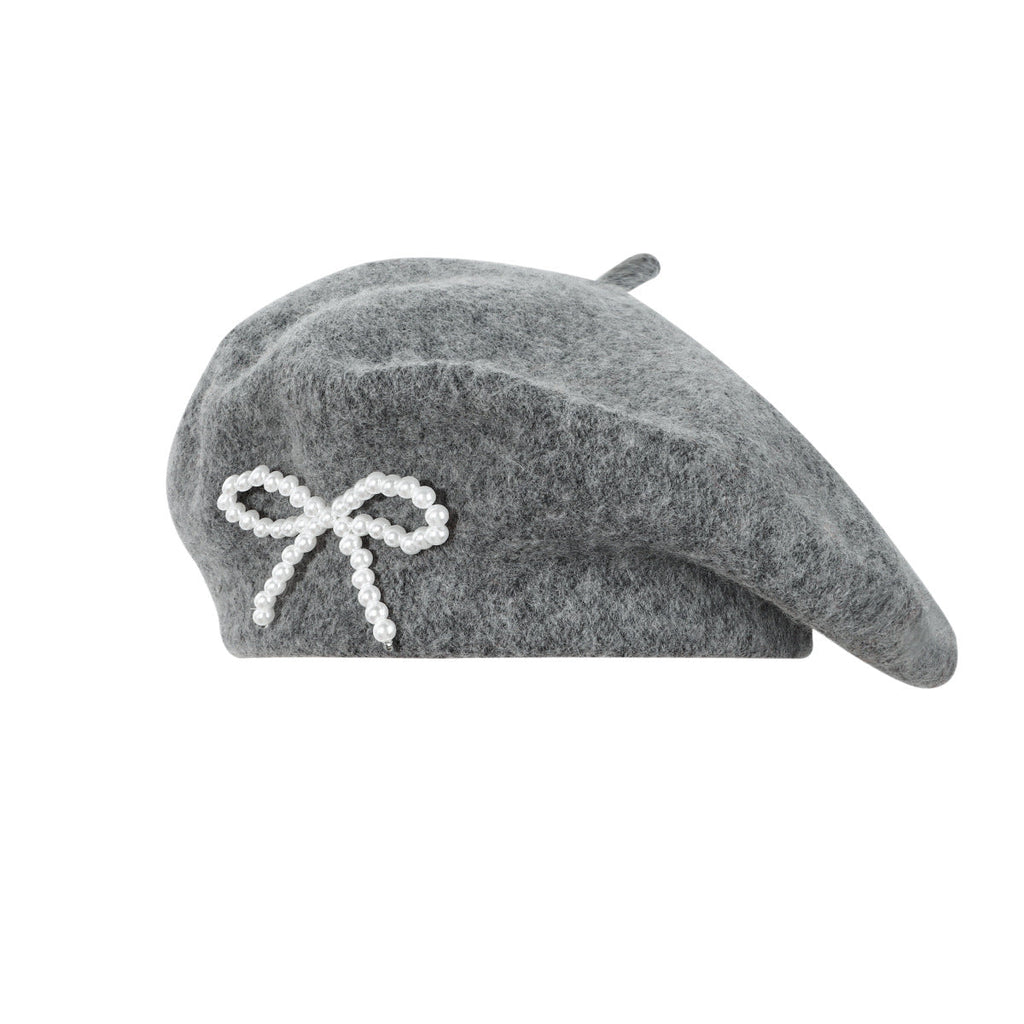 Pearl Bow Wool Breathable Beret