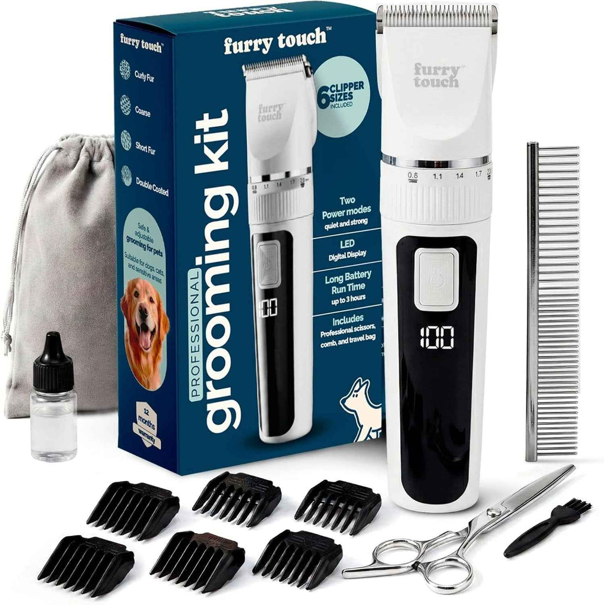 Cordless Dog Grooming Clippers Kit Quiet Ceramic Blades