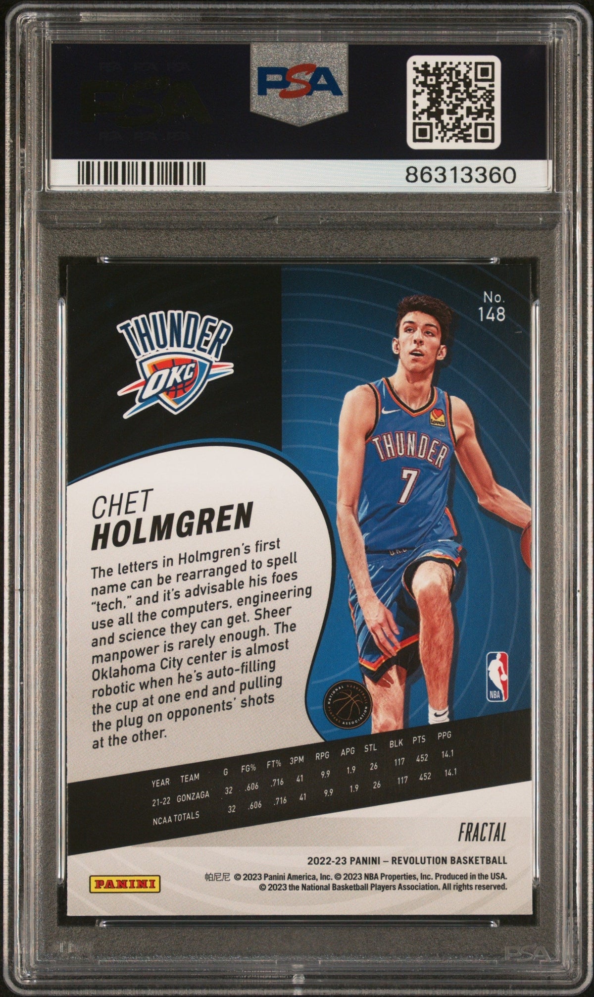 Graded 2022 Panini Revolution Chet Holmgren #148 Fractal Rookie RC Basketball Card PSA 10 Gem Mint