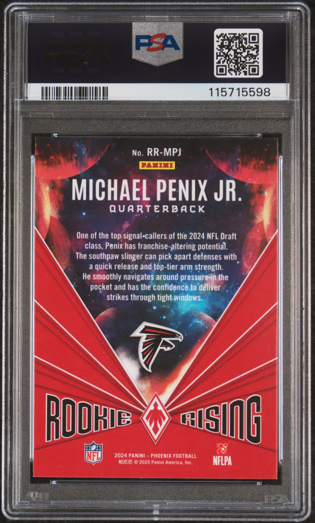 Graded 2024 Panini Phoenix Michael Penix Jr #RRMPJ Rookie Rising Wave Rookie RC Football Card PSA 10 Gem Mint
