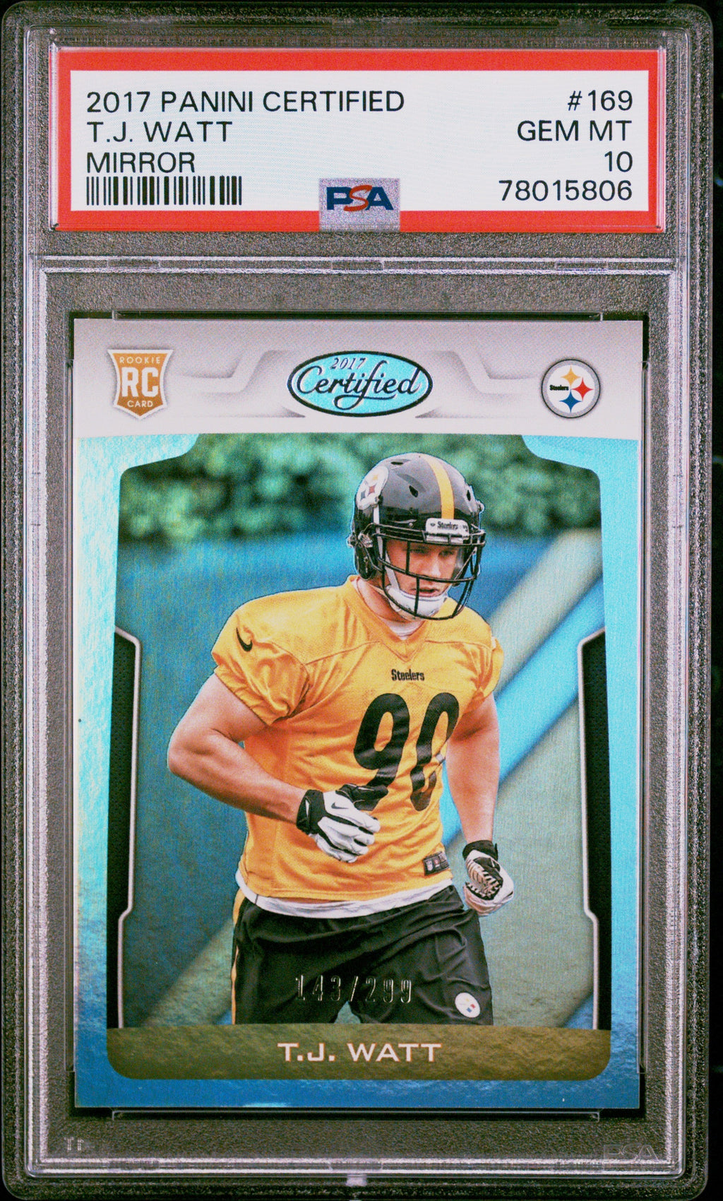 Graded 2017 Panini Certified TJ Watt #169 Mirror #/299 Rookie RC Football Card PSA 10 Gem Mint