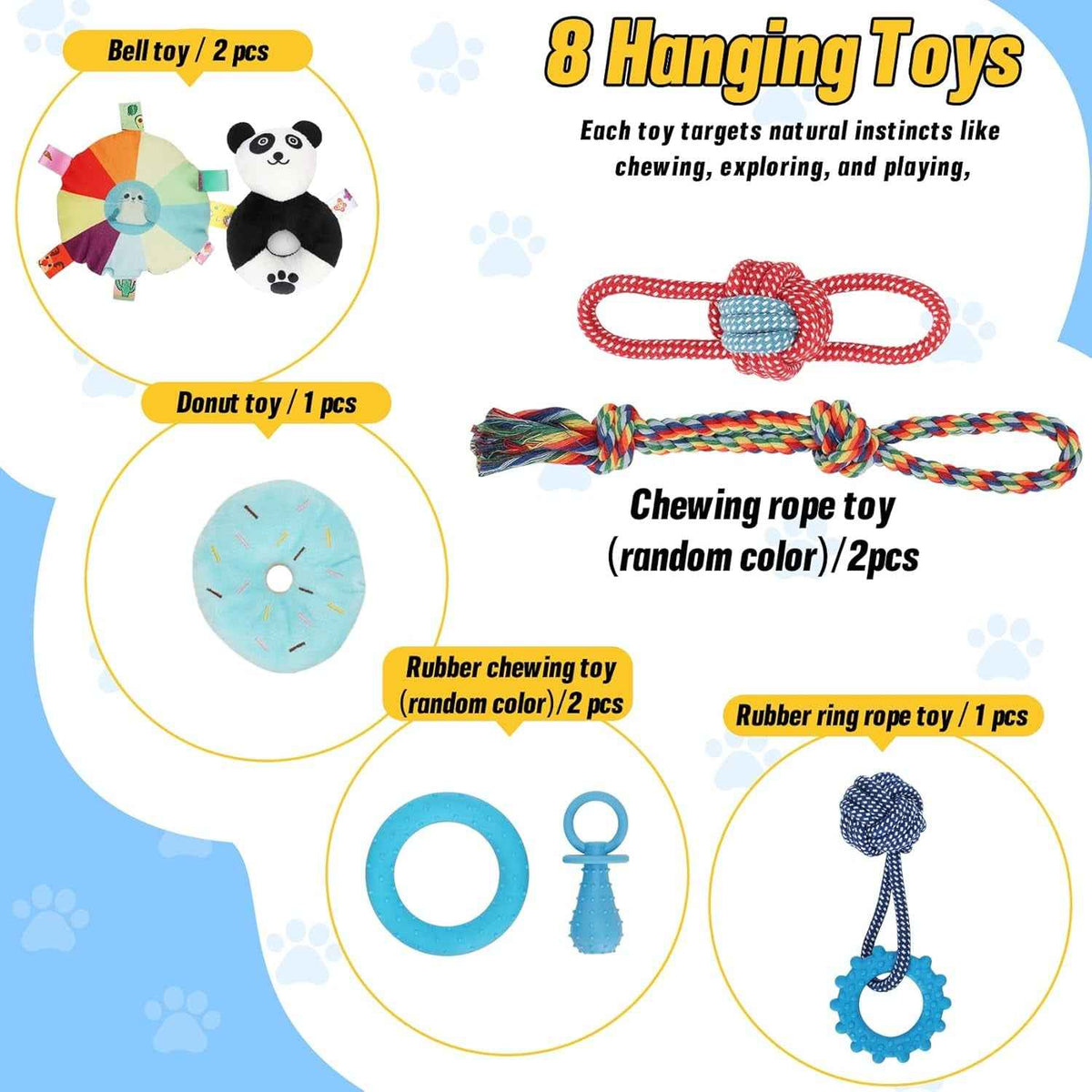 Indoor Puppy Play Gym with Hammock 8 Toys Dog Activity Center