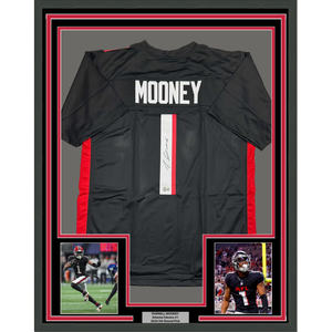 Framed Autographed/Signed Darnell Mooney 35x39 Atlanta Black Football Jersey Beckett BAS COA