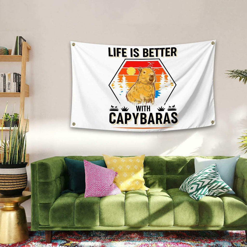 NUCTKP Capybara Life Is Better Wall Tapestry, 5 x 3 ft