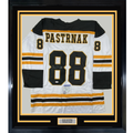Framed Autographed/Signed David Pastrnak 35x39 Boston White Hockey Jersey PSA/DNA COA