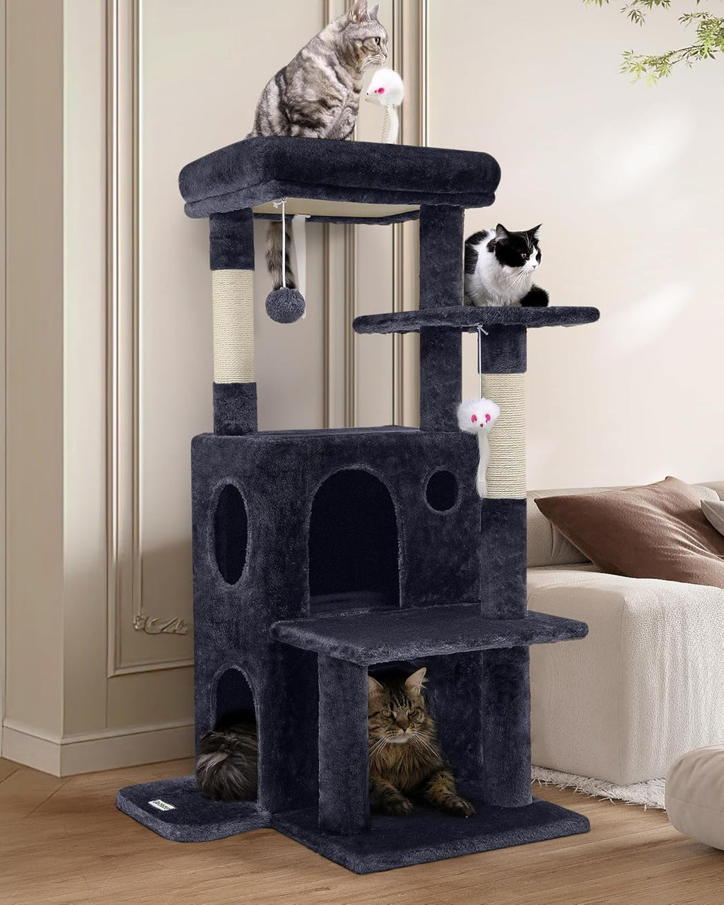 50-Inch Cat Tree Tower for Large Indoor Cats with Scratching Post & Caves