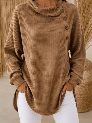 Self-developed 2026 Amazon Independent Station Solid Color Pullover Lapel Long Sleeve Button Textured Sweatshirt Top