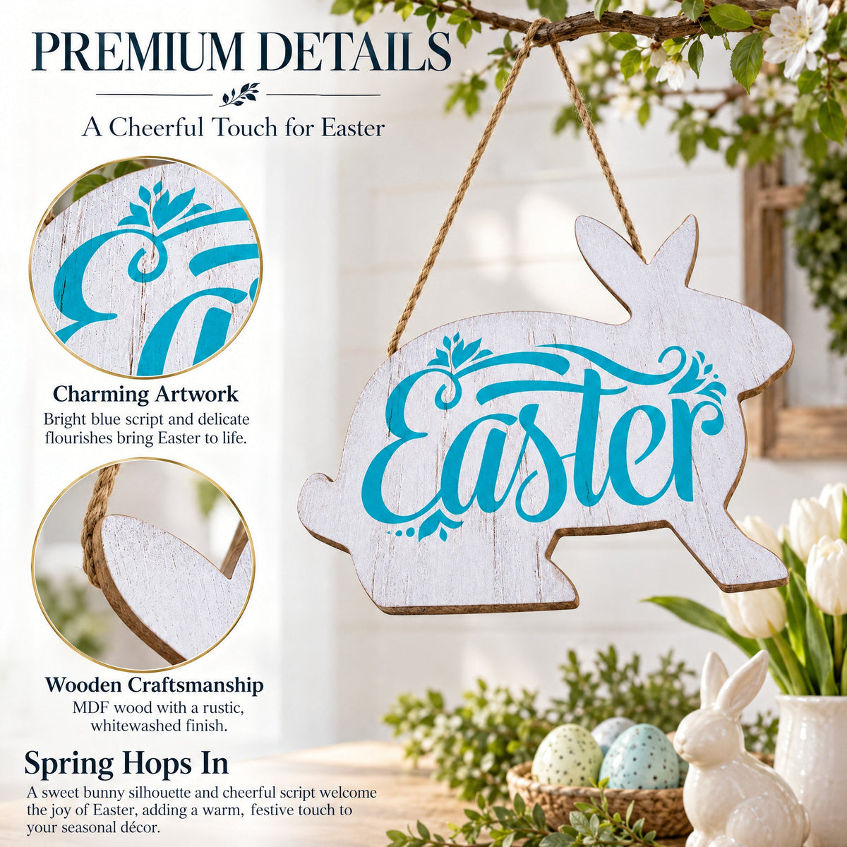 Easter Bunny Wooden Wall Sign 9.3 Inches