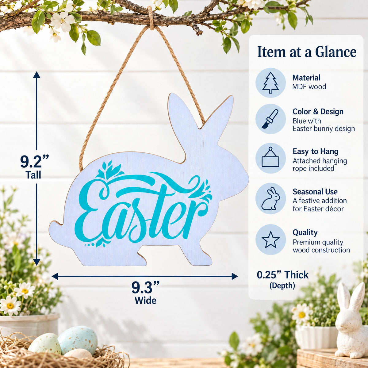 Easter Bunny Wooden Wall Sign 9.3 Inches