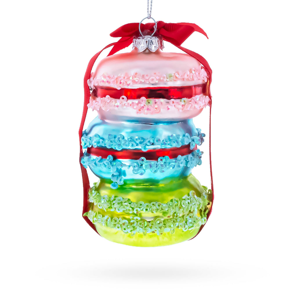Gift Wrapped Macaroon Glass Christmas Ornament 4.2 Inches