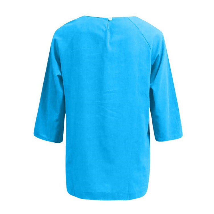 Solid Color Loose Round-neck Women's Shirt, European Style, Casual Style, Short Sleeve, Solid Color
