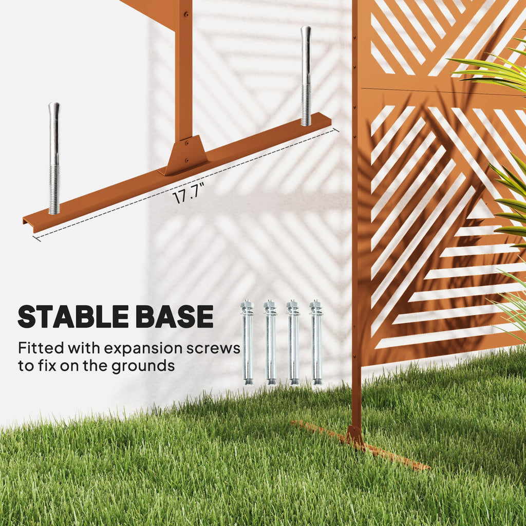 Metal Privacy Fence Screen, Outdoor Decorative Trellis with Stand, 3-Panel