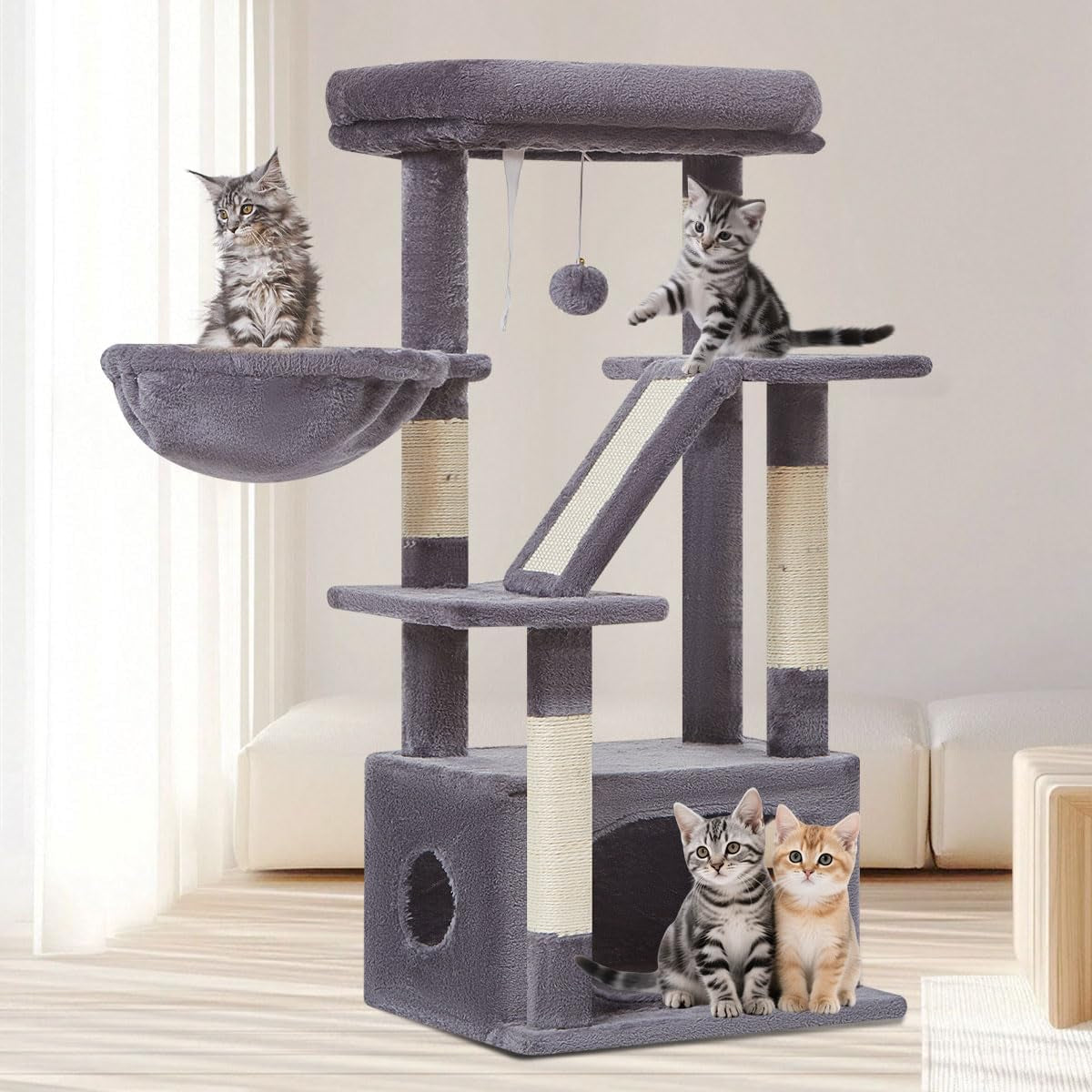 38-Inch Cat Tree for Indoor Cats with Condo, Hammock & Perch