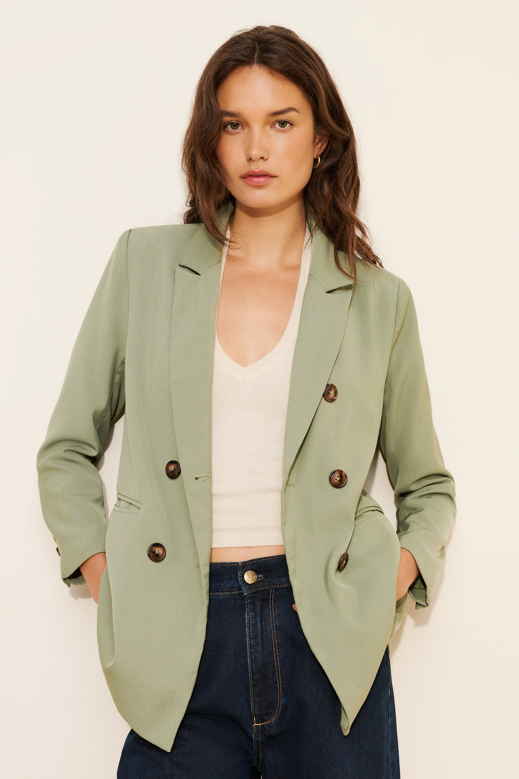 Double-breasted Drapey Blazer Womens Suit Jacket