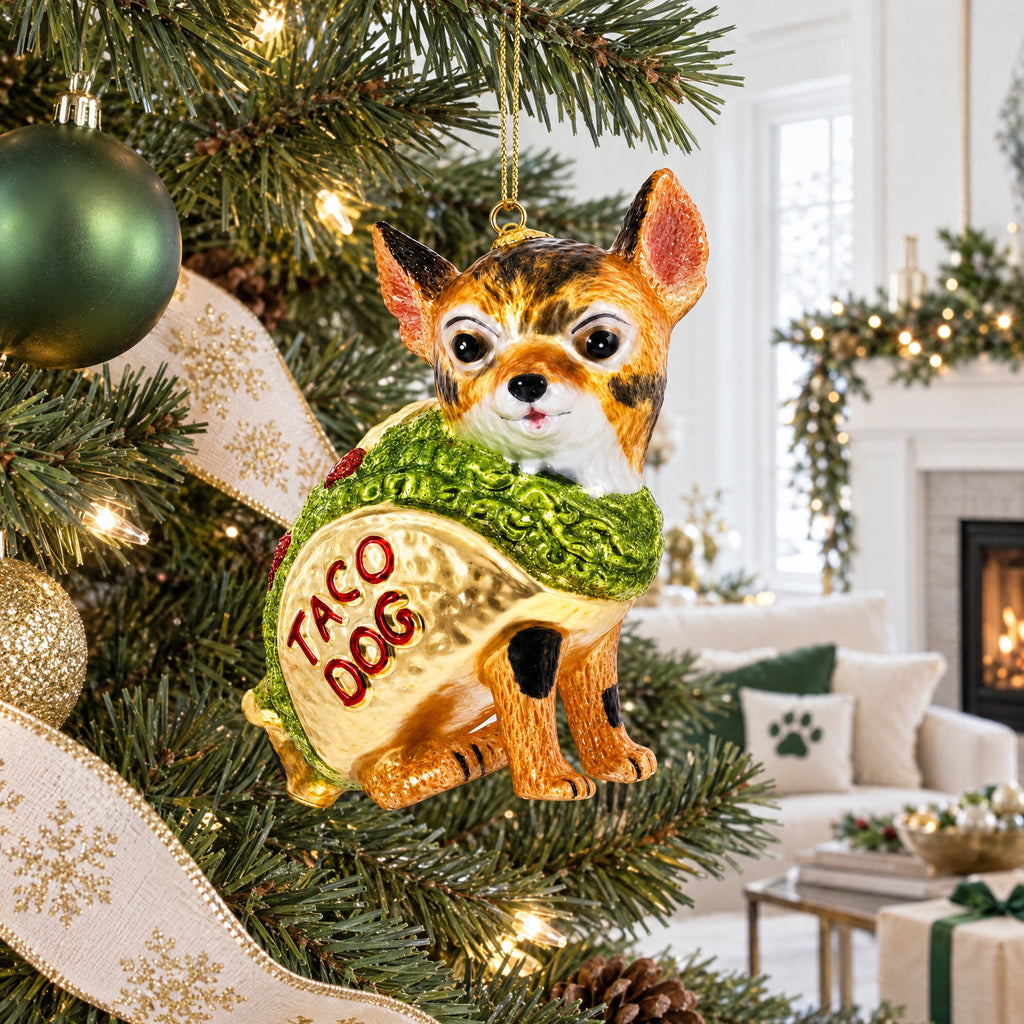 Taco Dog Chihuahua Glass Christmas Ornament