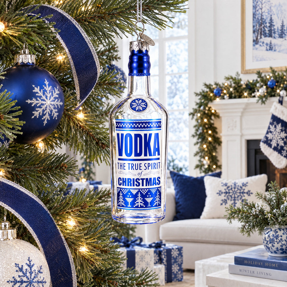 Spirit of Christmas Vodka Bottle Glass Christmas Ornament