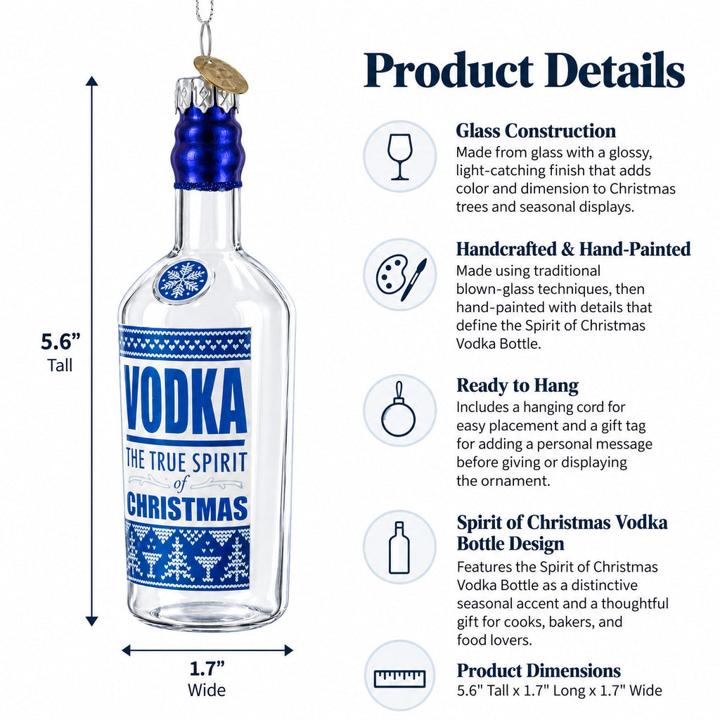 Spirit of Christmas Vodka Bottle Glass Christmas Ornament