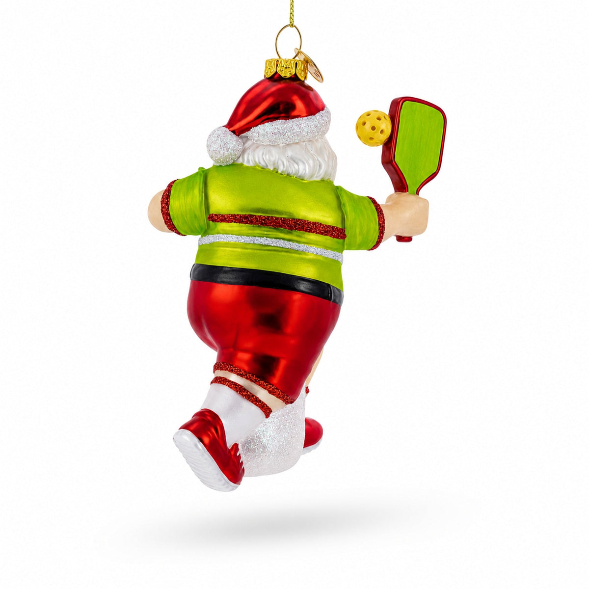 Pickleball Santa Glass Christmas Ornament