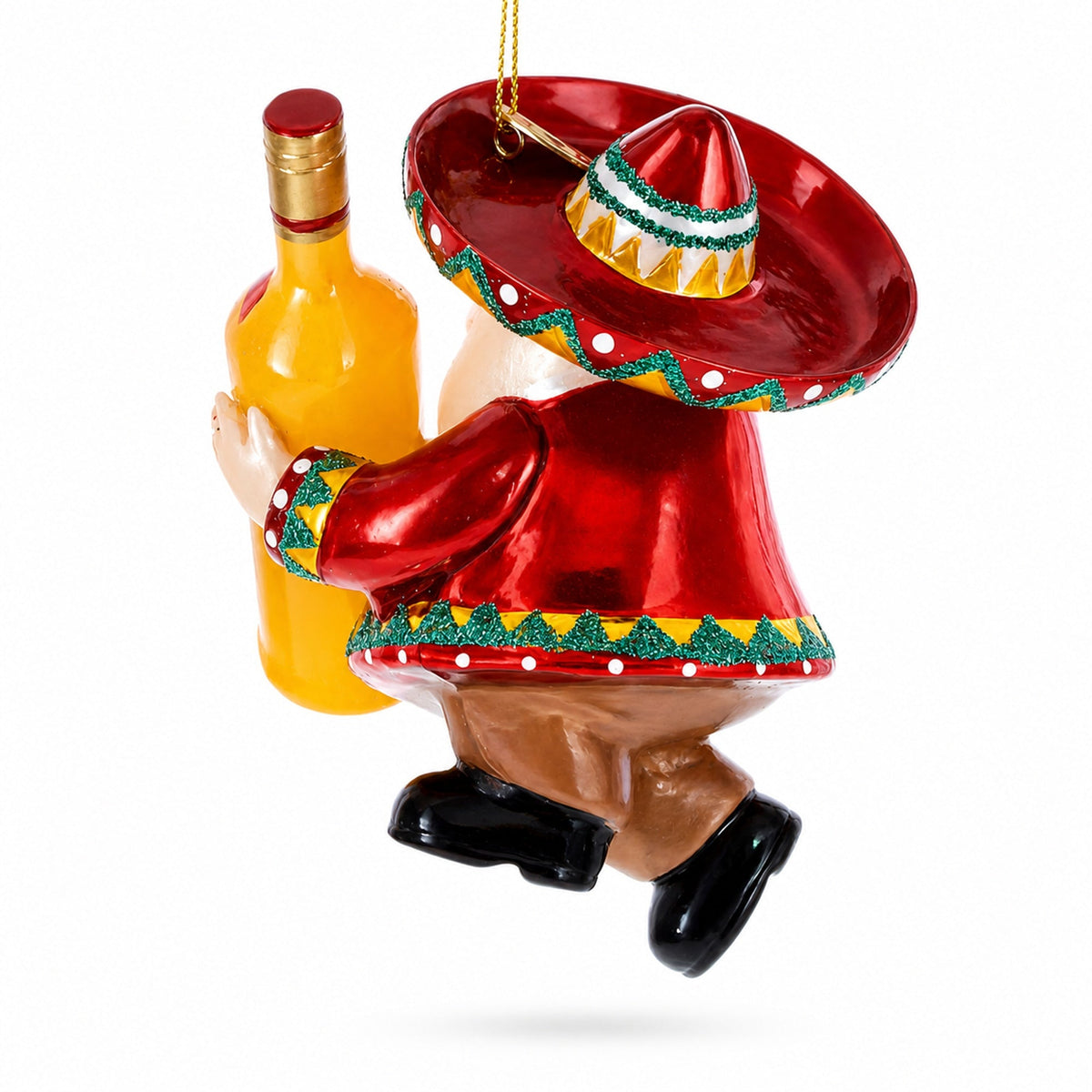 Mexican Santa with Tequila Bottle Glass Christmas Ornament