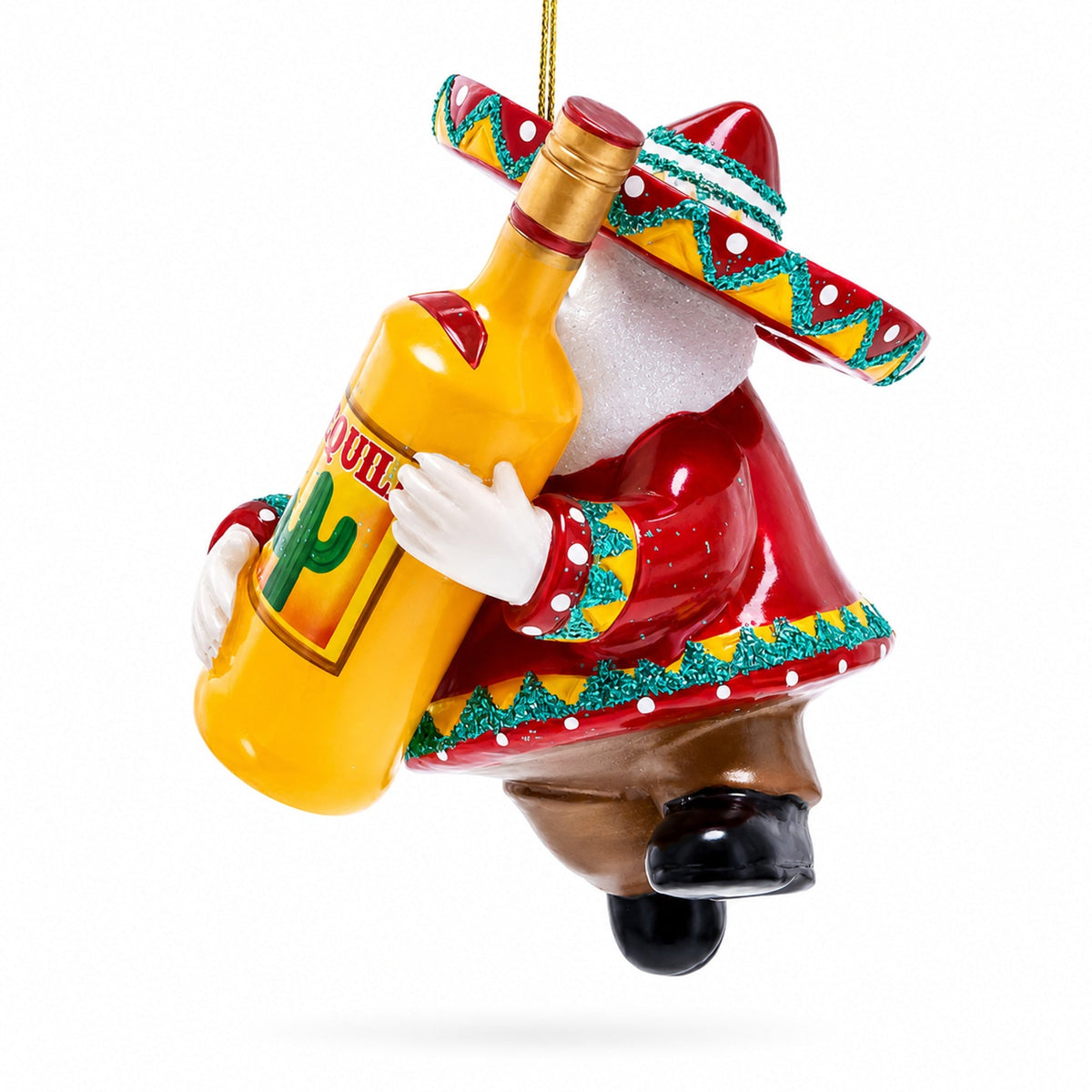Mexican Santa with Tequila Bottle Glass Christmas Ornament
