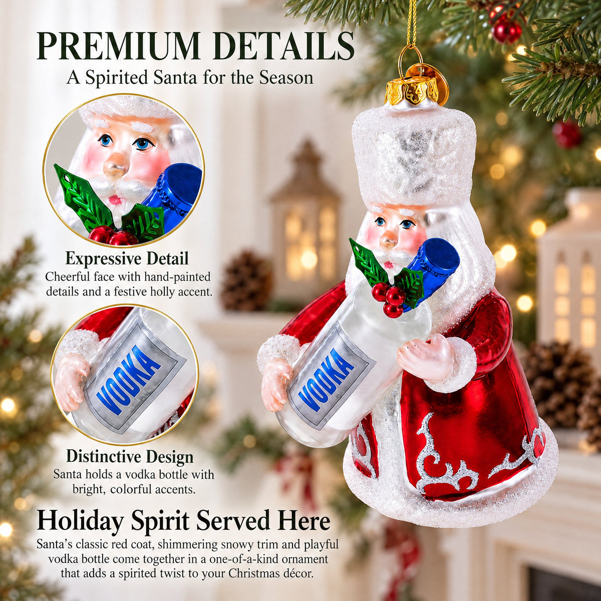 Santa with Vodka Glass Christmas Ornament