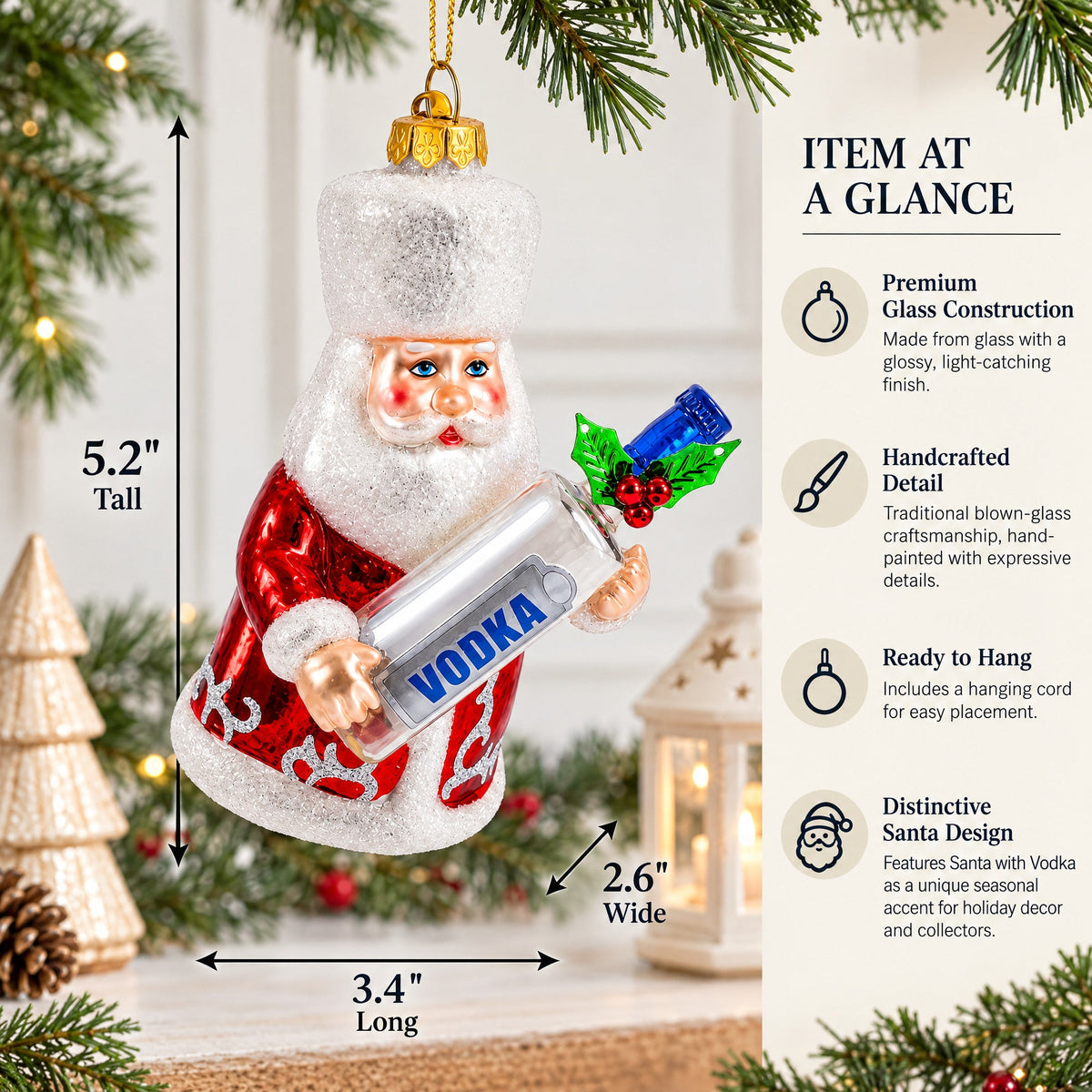 Santa with Vodka Glass Christmas Ornament