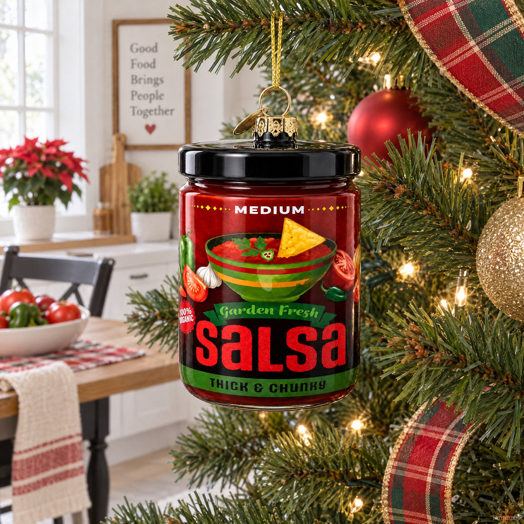 Fresh Salsa Jar Glass Christmas Ornament