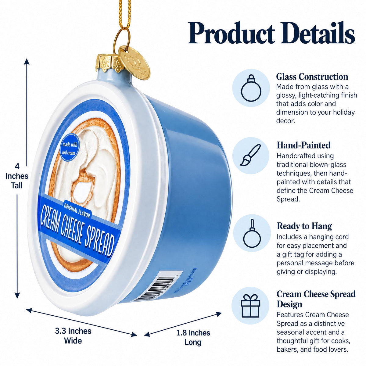 Cream Cheese Spread Glass Christmas Ornament