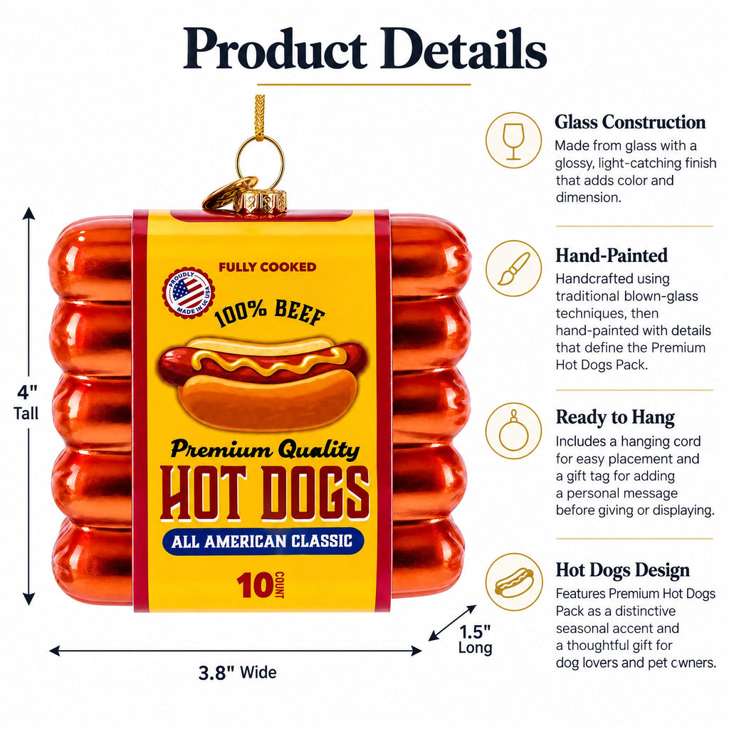 Premium Hot Dogs Pack Glass Christmas Ornament