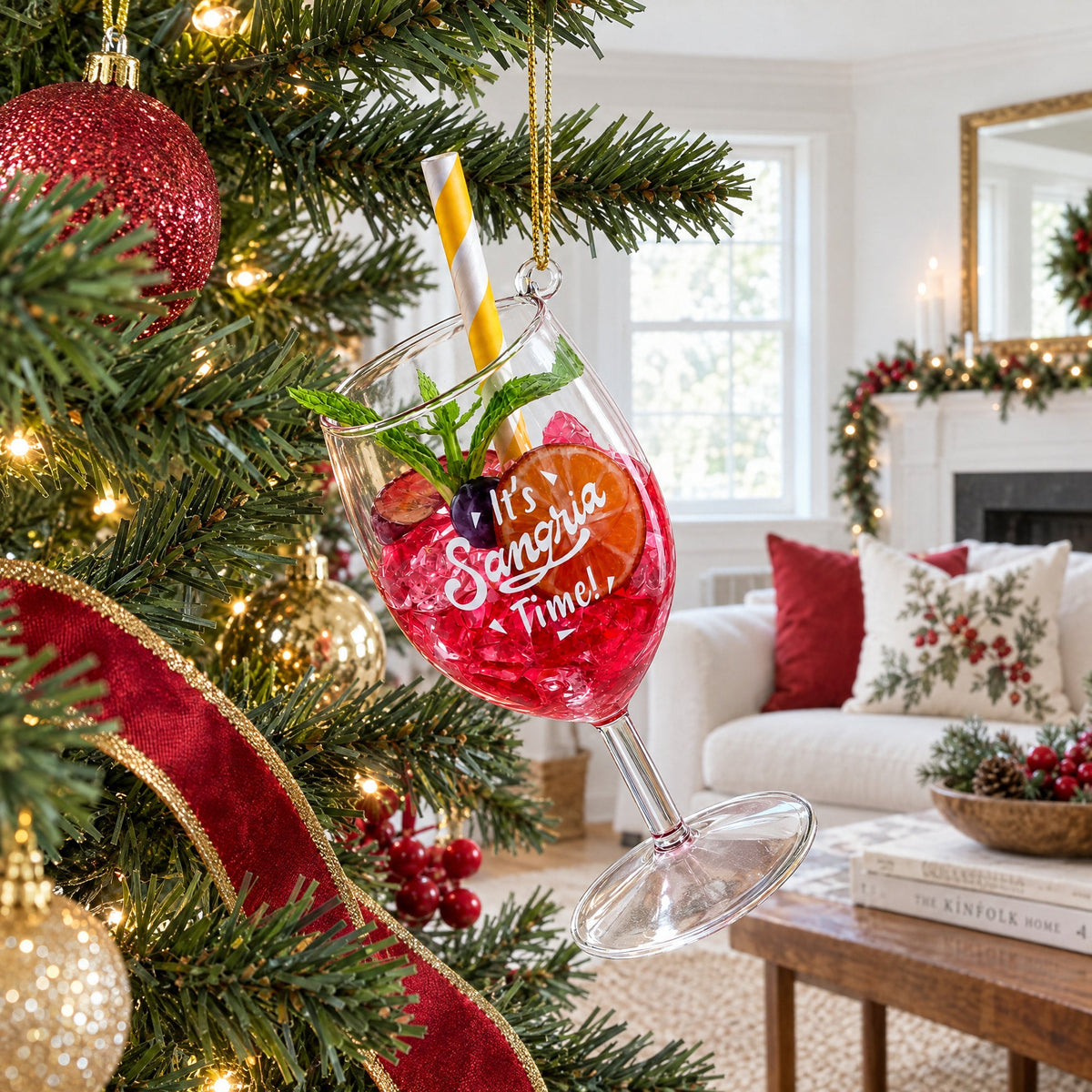 Sangria Iced Cocktail Drink with Straw Glass Christmas Ornament