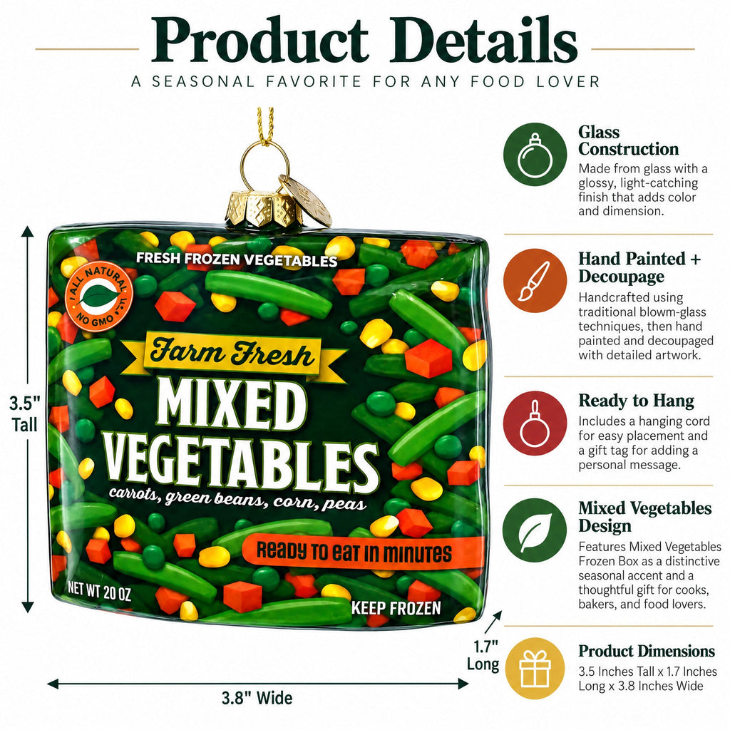 Mixed Vegetables Frozen Box Glass Christmas Ornament