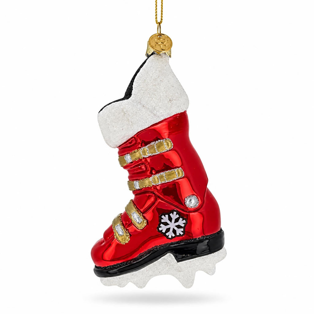 Red Ski Boot Glass Christmas Ornament