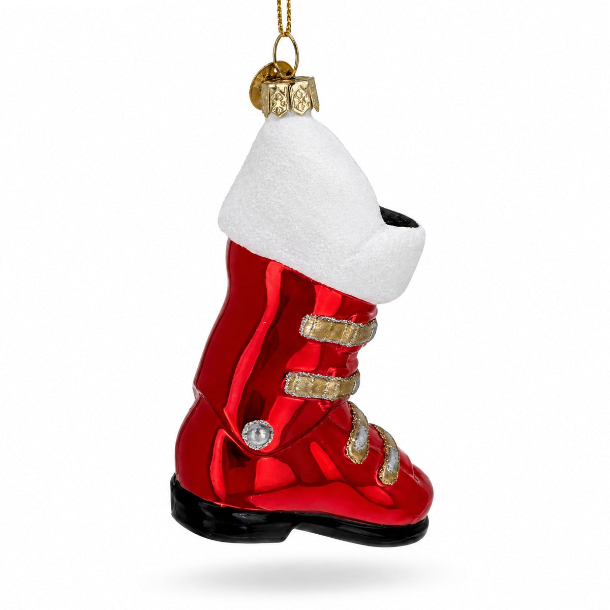 Red Ski Boot Glass Christmas Ornament