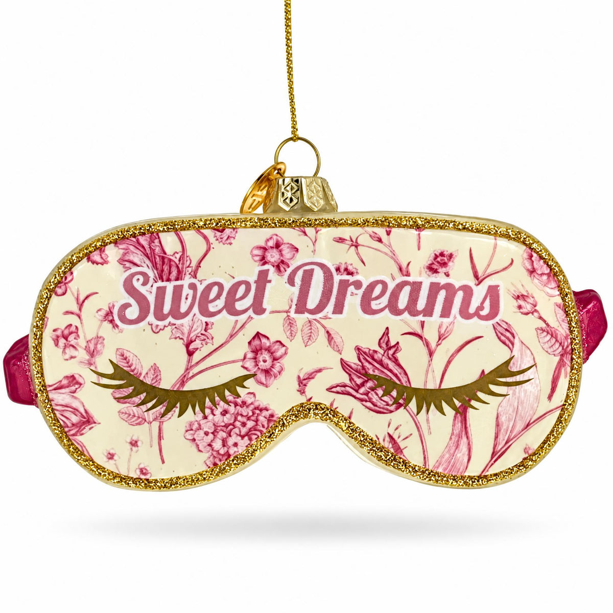 Pink Sleeping Mask with Eyelashes Glass Christmas Ornament