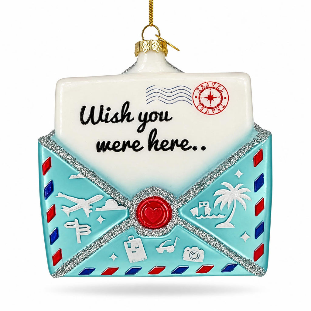 Nostalgic Wish You Were Postcard Mail Letter Glass Christmas Ornament