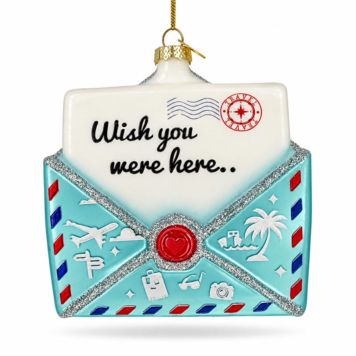 Nostalgic Wish You Were Postcard Mail Letter Glass Christmas Ornament