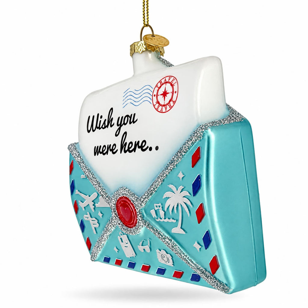 Nostalgic Wish You Were Postcard Mail Letter Glass Christmas Ornament