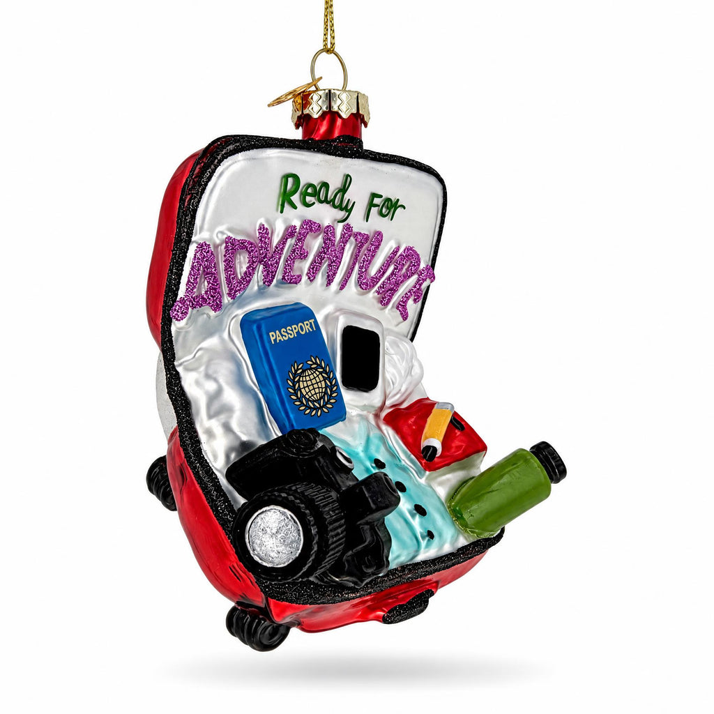 Travel Suitcase Ready For Vacation Adventure Glass Christmas Ornament