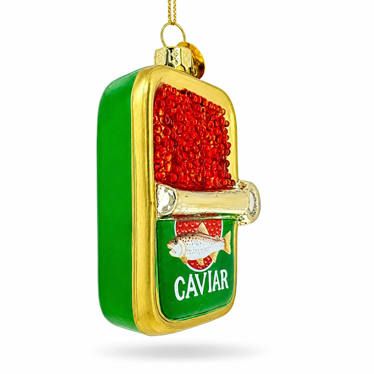 Gourmet Red Caviar Tin Can Glass Christmas Ornament