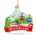 Switzerland Mountain Cable Car And Train Glass Christmas Ornament