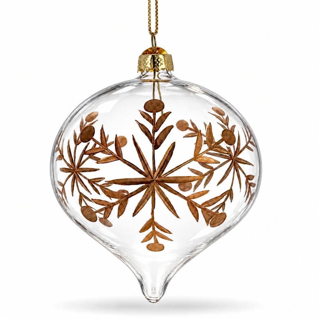 Clear Glass Onion With Gold Floral Design Christmas Ornament