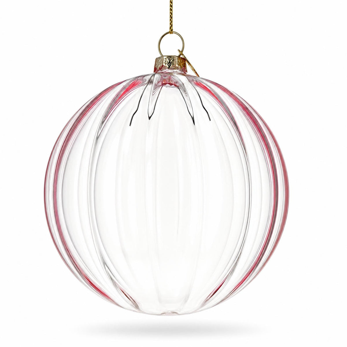 Light Pink Ribbed Glass Ball Christmas Ornament