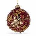 Burgundy Glass Round Gold Leaf Crystal Christmas Ornament