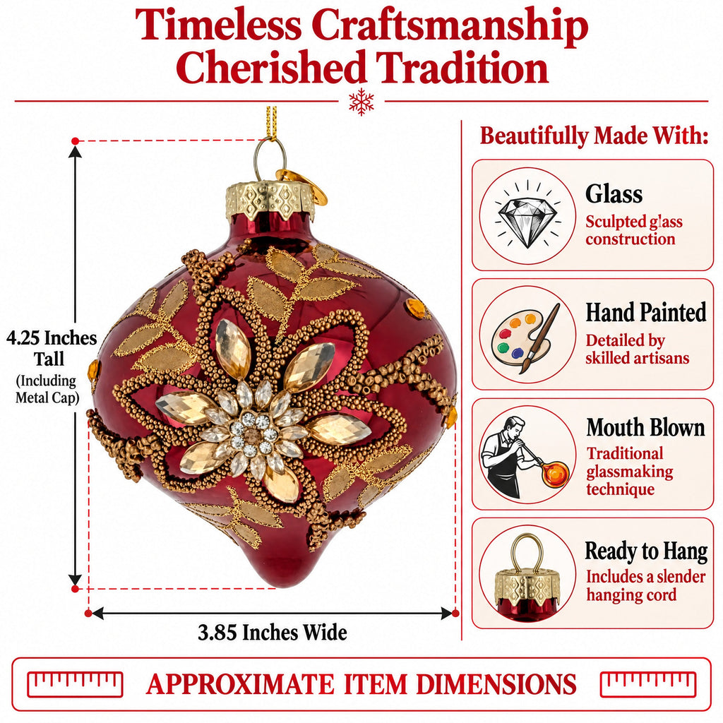 Burgundy Glass Onion Gold Leaf Crystal Christmas Ornament