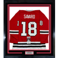 Framed Autographed/Signed Denis Savard HOF 2002 35x39 Chicago Red Hockey Jersey JSA COA