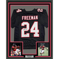 Framed Autographed/Signed Devonta Freeman 35x39 Atlanta Retro Black Football Jersey Beckett BAS COA