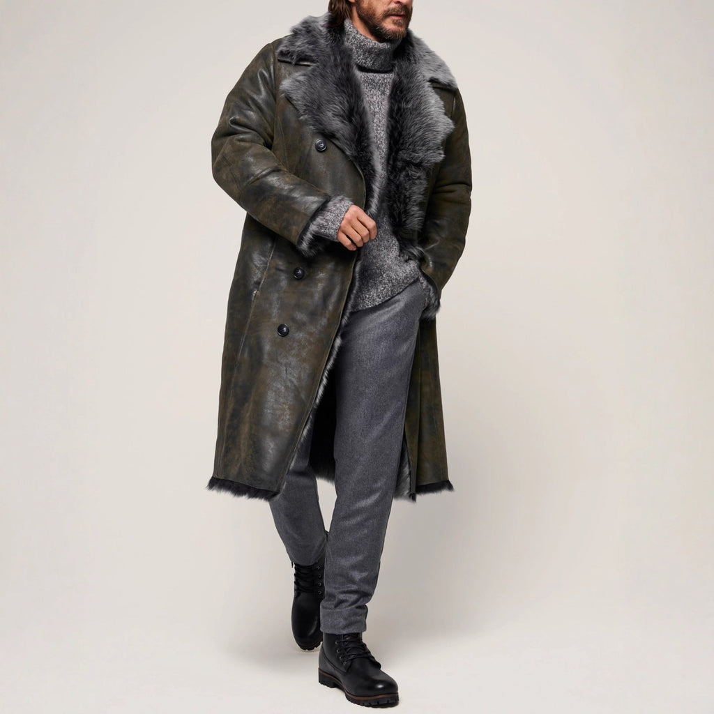 Double-breasted Wide Lapel Long-haired Men's Long Fur Coat